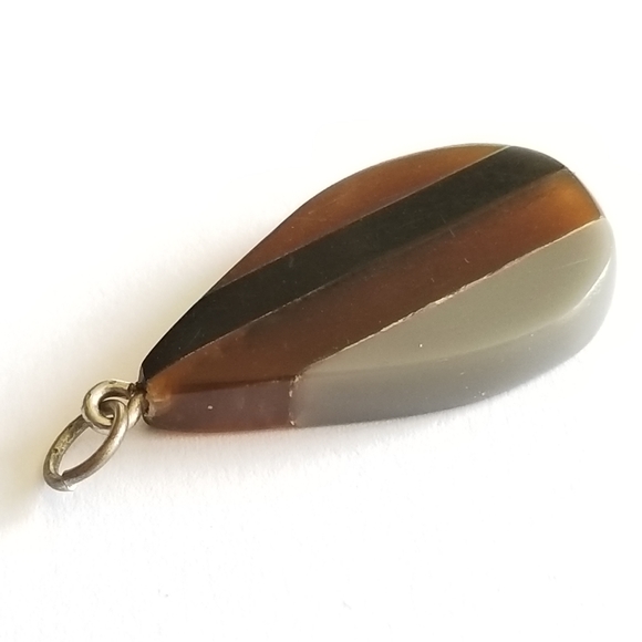 Relisted - Vintage striped pendant charm teardrop shape brown grey - Picture 4 of 10